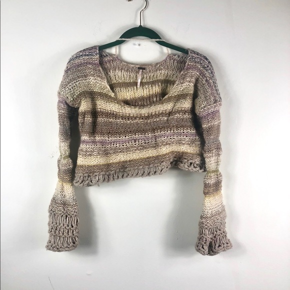 Free People Bell Sleeve Cropped Chunky Sweater - Picture 3 of 6